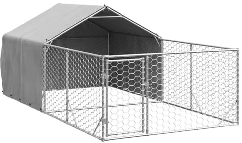 vidaXL Outdoor Hundehütte mit Auslauf 4x2x1,5m Stahl verzinkt