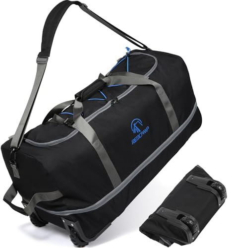 REDCAMP 110L Erweiterbare 140L Extra Große Reisetasche mit Rollen, 77cm Faltbare XXL Rucksack Sporttasche, Wochenend Handgepäck für Camping Travel Gear, Schwarz
