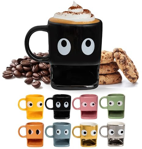Fisura – Originelle Tasse zum Verschenken “Augen”. Schwarze Tasse mit Keksfach. Keramiktasse mit Platz für Kekse. Fassungsvermögen 240 ml, stilvolles Design.