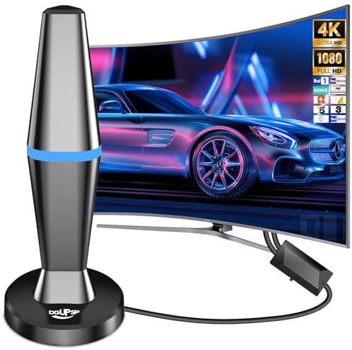 DGUPSP Antenna TV Interna Amplificata Potente,260KM Gamma 360° Ricezione del Segnale Antenne HDTV Digitale per 1080P 4K Tutte le Vecchie e Smart TV DTT DVB-T/DVB-T2