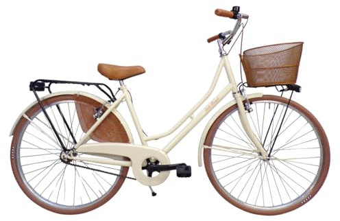 Cicli Tessari - bicicletta donna da città bici da passeggio olandese 26 city bike vintage con cesto in acciaio (beige)