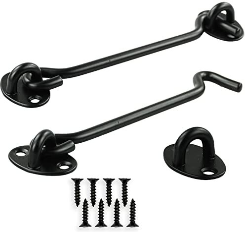 Lot de 2 crochets tempête avec œillet - En acier inoxydable - Pour porte basculante en bois, volets, portes de grange - Verrou - 8 vis de montage (15 cm)