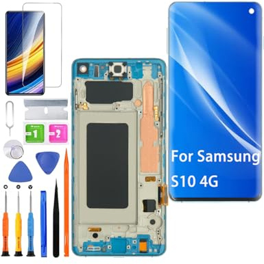 Display Bildschirm für Samsung S10 4G G973F TFT Blau mit Rahmen | Ohne Fingerabdruck，mit Reparatur Kit，TFT LCD，HD Display，Bildschirm Ersetzen,Not Curved Screen,für Model:G973U G973W