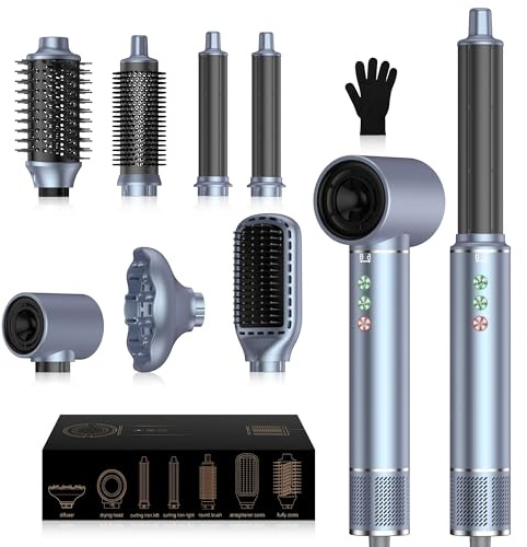 7 in 1 Hair Styler Airbrush with 110000 RPM High Speed Airstyler | Airbrush mit Hot Air Brush, Diffuser Hairdryer, Curler, Ionic Hairdryer for Fast Drying, Curling