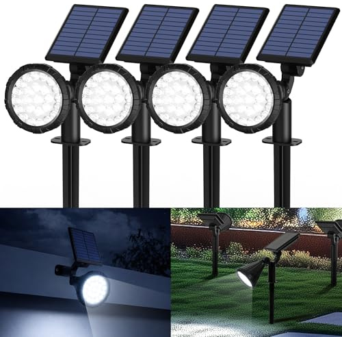 Solpex Solar Spot Lights Outdoor Garden, 3 Light Modes, IP65 Waterproof | 25 LEDs Garden Solar Powered Spot Lights for Pathway, Garden, Driveway(Cold White, 4 Pack)
