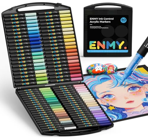 ENMY 80 Colores Marcadores Creativos de Pintura Acrílica, Rotuladores Acrílicos a Base de Agua, Punta Pincel, Plumones acrilico Líquida, para madera, piedra, lienzo, vidrio, tela