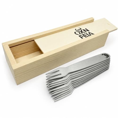 OXNFEIA® Pommesgabeln Edelstahl 10 Stk. mit Holzbox - Rostfrei & Langlebig | Wiederverwendbare & nachhaltige Pommes Gabeln – Spülmaschinenfest & ideal für Currywurst, Snacks oder das nächste Picknick