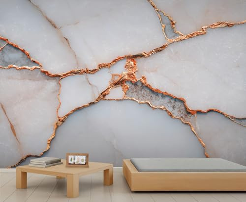 YEMYOR Marble Mural Wallpaper White Marble Wallpaper for Living Room Bedroom Crack Effect Wall Mural for Kitchen Restaurant Office-300x210cm