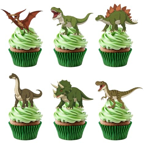 48pcs Dinosaur Cupcake Toppers, Roaring Dino Cupcake Picks Cake Decorations for Kids Boys Dinosaur Theme Birthday Party Decorations Party Favors Baby Shower