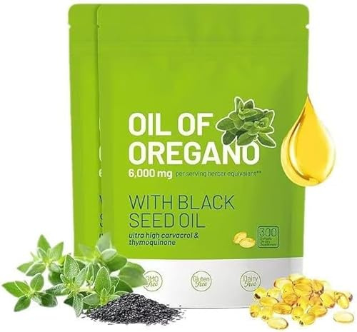 Huile d'Origan et Huile de Nigelle, Sans OGM, Aide à la Digestion et à la Respiration,2pcs