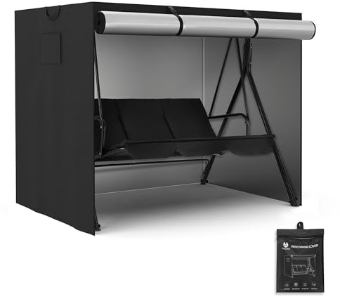 M MCombo Hollywoodschaukel Abdeckung 2-3 Sitzer, Abdeckplane Wasserdicht & UV-Beständig für Gartenschaukel 8003 8007, Reißfeste Hollywoodschaukel Schutzhülle 180x125x150 cm 4001 (Oxford, Schwarz)