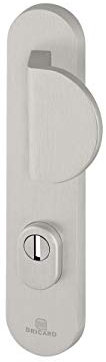 Bricard 9900071 Ensemble de Poignées Blindées sur Plaque Essential Palière Béquille + Aileron pour Porte d’Entrée (pour Cylindre Européen), Coloris Argent