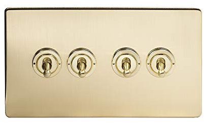 Soho Lighting Brushed Brass Gold 4 Gang 2 Way Toggle Light Switch Screwless