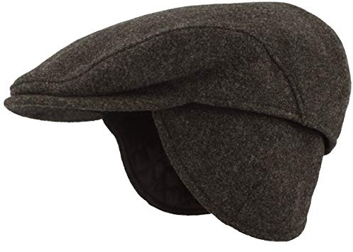 Breiter Herren Winter Schiebermütze mit Ohrenklappen Flatcap Schirmmütze 100% Wolle mit ausklappbarem Ohrenschutz Mütze Hautfreundlich & Bequem