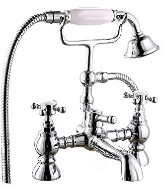 NRG Traditional Bath Shower Filler Mixer Tap & Bathroom Shower Head Set Chrome Brass