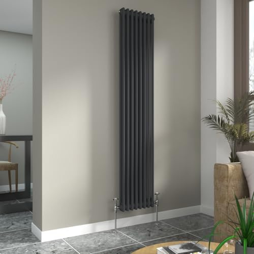 Warmehaus Traditional Anthracite 2 Column Vertical Radiator 1800x380mm | Victorian Radiator, Radiators Wall Mounted Central Heating, Designer Double Column Radiator, Bathroom Kitchen, Grey Radiator