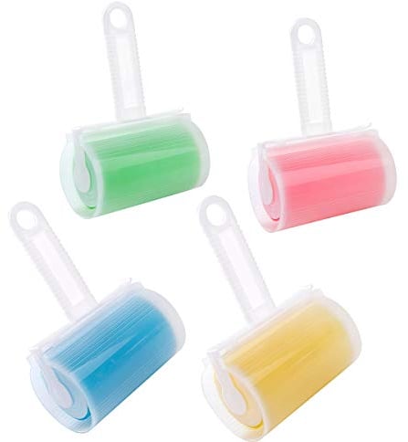 Washable Pet Hair Remover Lint,DBAILY 4pcs Reusable Lint Roller with Cover Lint Sticky Roller Brush Sucking Dust Hair Clothes Wool Dust Fluff Pet Hair (Red, Green, Blue, Yellow)