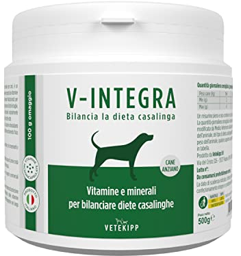 V INTEGRA Perro Anciano 500g, Suplemento Completo Rico en Vitaminas y Minerales para Equilibrar Dieta Casera y Barf, V Integra Vitaminas para Perros, Suplementos para Perros Made in Italy