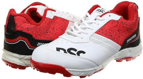 DSC Zooter Cricket Shoes | White/Red | for Boys and Men | Polyvinyl Chloride | 9 UK, 10 US, 43 EU