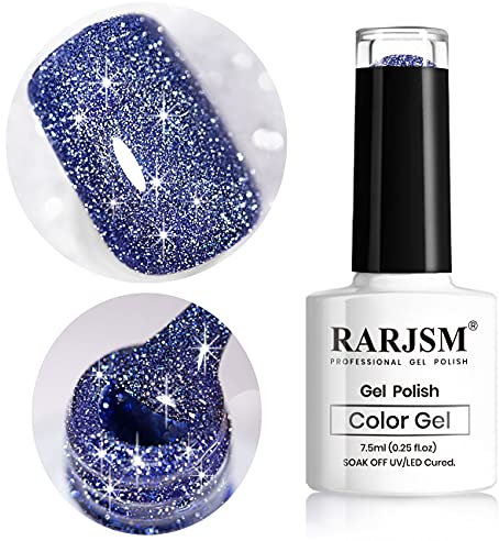 RARJSM Glitter Gel Nail Polish Dark Blue Sparkle Nail Gel Requires Drying Under UV LED Lamp for Women Disco Spring Summer Party Nail Beauty Art Design Salon DIY Home 1Piece 7.5ML