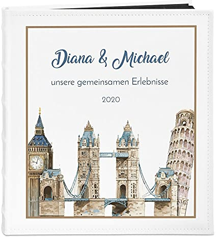 Maverton Fotoalbum zum Selbstgestalten mit Aufdruck - für 240 Fotos 10x15-60 schwarze Seiten - Größe 33x30cm - Weiß - personalisierte Geschenke zum Hochzeitstag zur Hochzeit