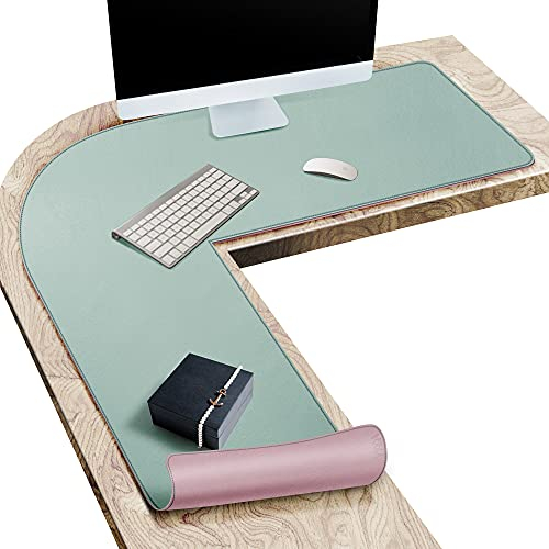 Vyaaa L-förmiger Schreibtisch-Schutz, 130x130x40cm großes Mauspad für Gaming-Büro, Schreibtisch, rutschfeste Eck-Schreibtischunterlage zum Schreiben (rosa und grün)