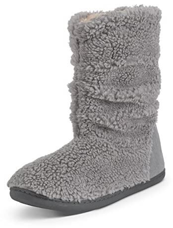 Polar Men’s Warm Memory Foam Slipper Boots - Faux Fur Lined Indoor House Shoes - Soft Fleece Ankle Booties with Anti-Slip Sole - Comfortable Winter Loungewear - Grey - UK 12