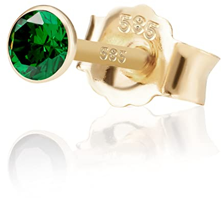 NKlaus Einzel 3,5mm 585 Gelb Gold 14 Karat Ohrstecker Kristall Zirkonia Smaragd Butterfly Verschluss Damen Mädchen 11026