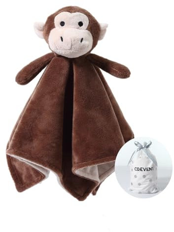 CREVENT Baby Schmusetuch,Plüsch Komfort Schnuffeltuch für Neugeborene,Weich & Waschbar Kuscheltuch Schlaftier für Babys und Kleinkinder,Spielzeug 0+ Monate, Brauner AFFE