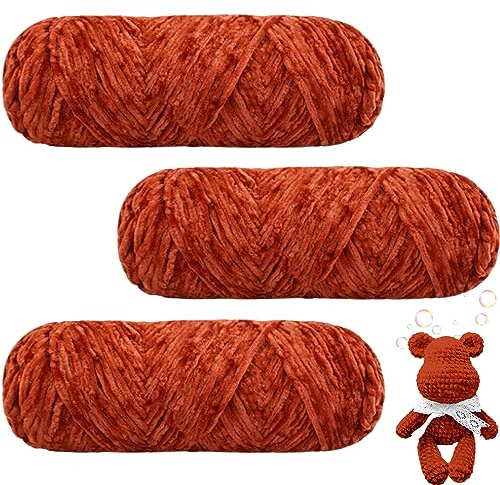 Maxee 300g(3×100g) Samtig Babywolle, Samt Velvet Wolle Chenille Garn, Kuschelweich Chenillegarn, Flauschige Weich Plüschwolle, Häkelgarn Wolle Zum Stricken & Häkeln