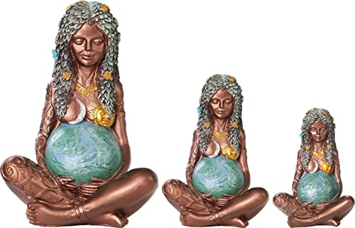 3 Stück Mutter Erde Göttin Statue, Harzfigur Mutter Erde Kunst Statue, Millennial Gaia Statue, Haus und Garten Bronze Dekorative Figur
