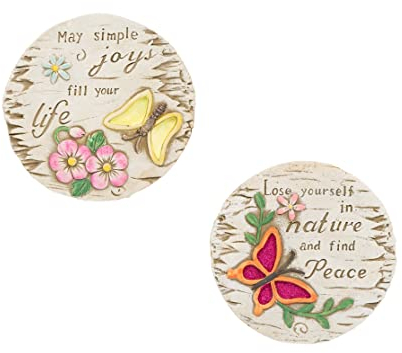 Invero Set of 2 Decorative Butterfly Garden Stepping Stone - Vibrant Outdoor Concrete Circular Floor or Wall Plaque Décor - Ideal for all Gardens, Patio, Lawn, Driveways and more - 17.5cm