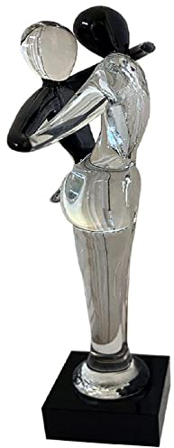 Handgeblasenes Glas tanzendes Paar Statue, handgefertigte Kristall Skulptur Ornamente Figur Home Office Tischdekoration Geschenk für Weihnachten Geburtstagsgeschenk (Schwarz und Weiß)