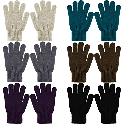 Boyiee 6 Paar Strickhandschuhe Erwachsene Vollfinger Handschuhe für Unisex Damen (Schwarz, Grau, Grün, Lila, Blau, Khaki, M)
