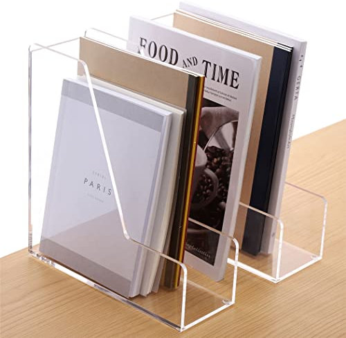 Zeitschriftensammler aus Acryl, Schreibtisch-Organizer, Zeitschriftenständer, transparent, vertikal, 24 cm D x 8 cm B x 26 cm H, 2 Stück