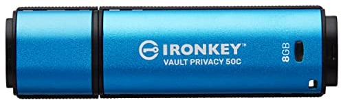 Kingston IronKey Vault Privacy 50 FIPS 197 Certified & XTS-AES 256-bit Encrypted USB TypeC Drive for Data Protection - IKVP50C/8GB
