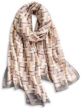 LumiSyne Damen Baumwoll Leinen Schal Buchstaben Blume Gedruckt Mode Stil Damenschals Leicht Und Weich Lange Halstucher Große Schal Warme Sonnenschut Stola Wraps Ganzjährig