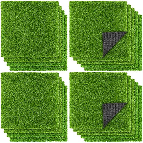 TURSTIN 18 Stück Kunstrasenmatte, 30,5 x 30,5 cm, Kunstgras, quadratische Matten, für drinnen und draußen, Terrasse, Bodenbelag, Kunstrasen, Flicken, realistischer Grasteppich für Heimwerker,