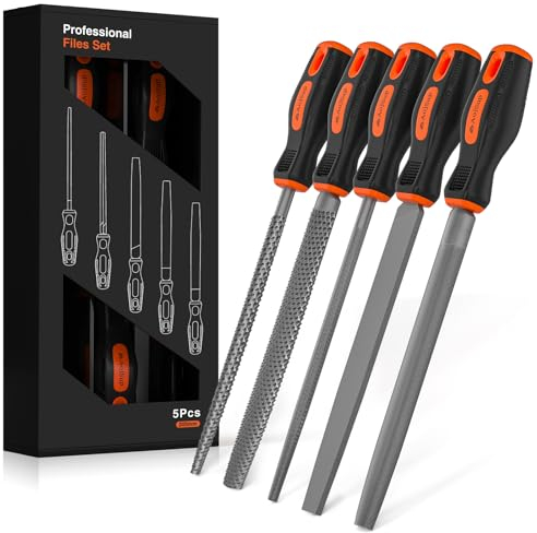 AojSup Werkstattfeilen Set 5tlg. - Hochwertiges Feilen Set, Profi Feilenset Metall und Holz, Feilensatz Metall inkl. Flachstumpfeile, Halbrundfeile, Rundfeile, Dreikantfeile