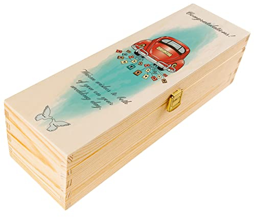 Creative DECO Personalizado Caja Vino de Regalos Originales para los Novios Boda Regalo | Caja Madera de Recuerdos Especiales Personalizada | Parejas Aniversario Matrimonio | 1 Botella