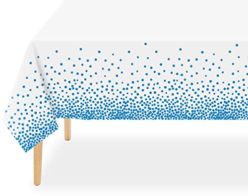 QIKSION Kunststoff-Tischdecken mit weißen und blauen Punkten, wasserdicht, Einweg-Party-Tischdecken für Babyparty, Hochzeit, Jahrestag, Geburtstagsparty (137 x 274 cm), 6 Stück