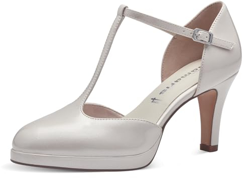 Tamaris Damen Pumps mit Riemchen Vegan Stilettoabsatz; PEARL/weiß; 37