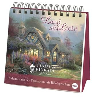 Thomas Kinkade - Premium Postkartenkalender 2024 - Land im Licht - Heye-Verlag - Aufstellkalender mit 53 heraustrennbaren Postkarten - 16,5 cm x 17,7 cm