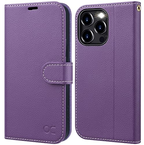 OCASE for iPhone 15 Pro Max Wallet Case, Premium PU Full Non-Slip Flip Phone Cover with[RFID Blocking][Card Holder][Shockproof TPU][Stand Function] for the 15 Promax 6.7 Inch 2023 5G,Purple Litchi