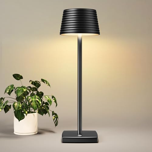 SLSMD Tischlampe Kabellos IP54 Led Outdoor Lampe 6000mAh Akku Camping Schreibtischlampe Aufladbar Nachttischlampe Touch in 3 Farben Tischleuchte für Innen/Außen (Schwarz)