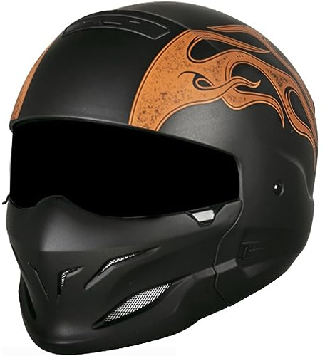RUYICZB Retro-Persönlichkeits-Motorradhelm, DOT-Zertifizierter Integral-Motorradhelm Für Männer Und Frauen, Sommer-Retro-Street-Fighter-Kombinationshelm,E,XL