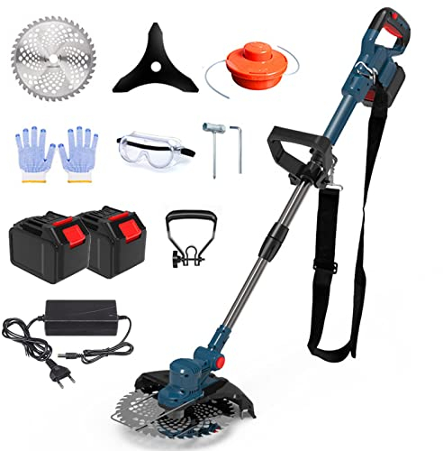 Suuim Kit de Coupe-Bordures sans Fil sans balais, désherbant électrique alimenté par Batterie, désherbeur 21 V avec 2 Batteries Li-ION, débroussailleuse 2 en 1 avec Lame de 8,