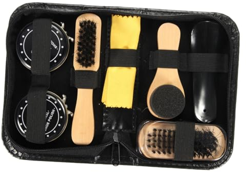 PACKOVE Ensemble D'outils De Cirage De Chaussures Brosse De Nettoyage De Bottes avec Brosse pour Poils Manche en Bois Kit De Cirage De Chaussures Et De Bottes Couleur Aléatoire