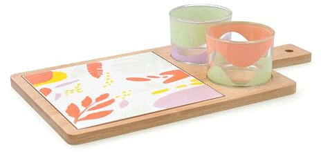 Quid Kaleido Tagliere Antipasto Bambù Vetro Ceramica 31x17x6cm con bicchieri Multicolore