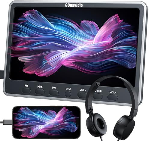 GOnavidio 12 HDMI-in Lecteur DVD Voiture, Lecteur DVD Portable Voiture Compatible USB/SD, Slot-in Conception et ecran appuie Tete Voiture pour Enfant avec Casque,Support Région Libre